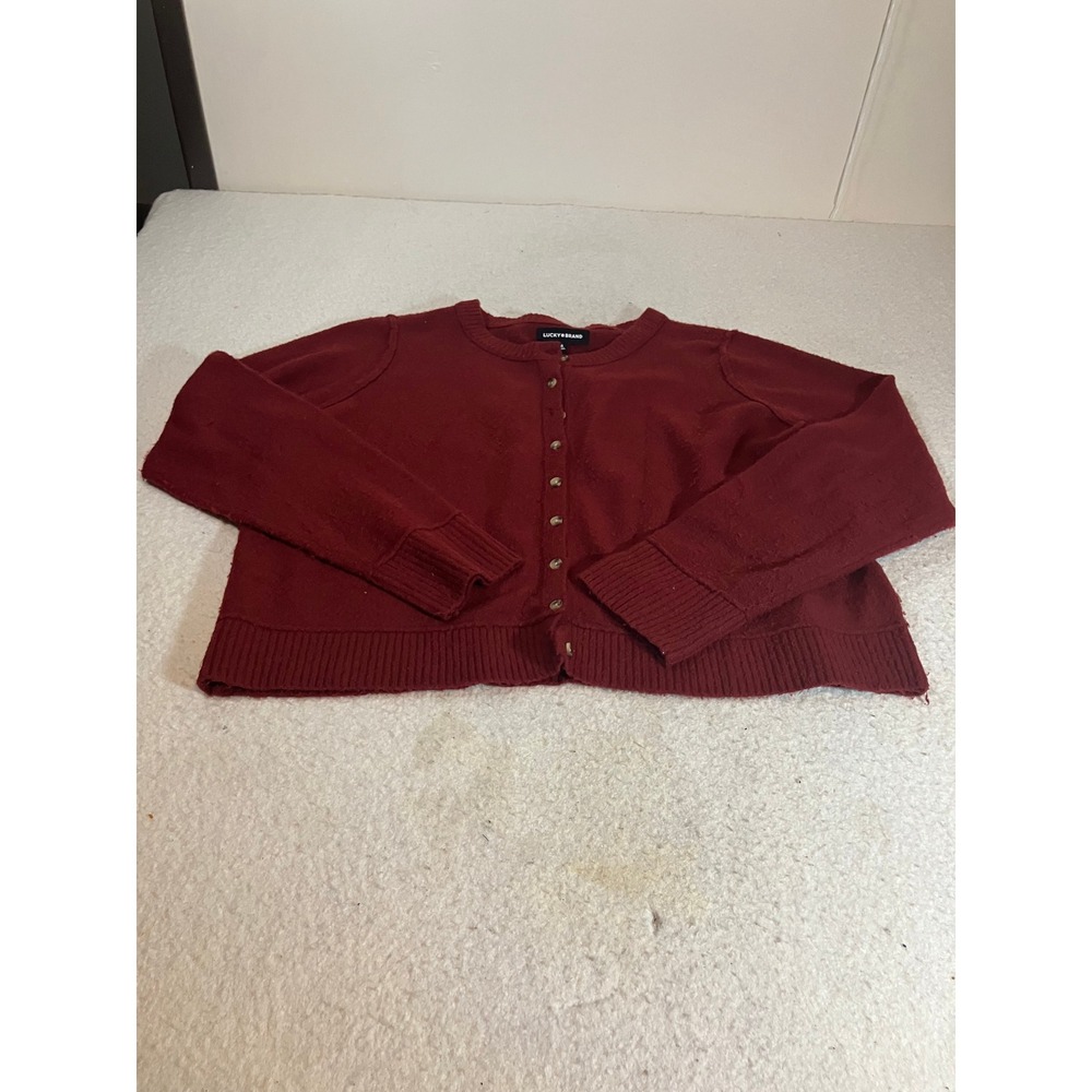 Lucky Brand Womens XL Burgundy Knit Button Front Cardigan Sweater Long Sleeve